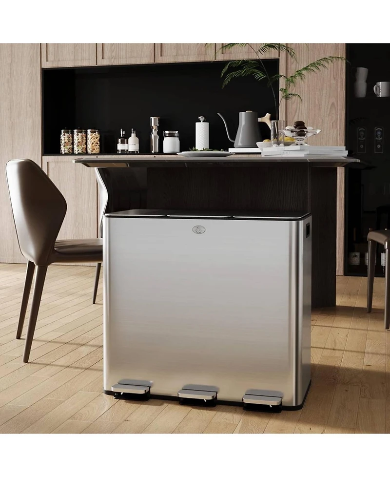 gaomon 3x20L Stainless Steel Recycling Trash Can with Soft Close Pedal Lids, Kitchen Bin for Home, Office