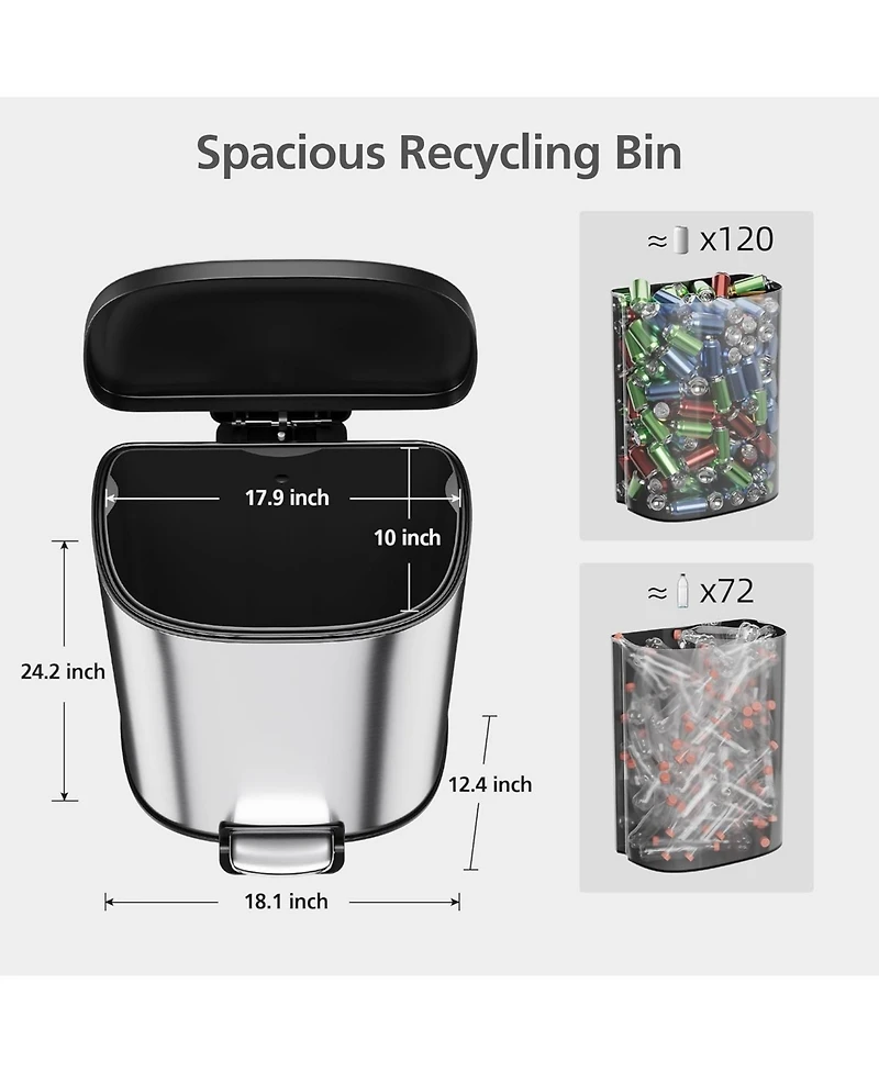 gaomon 13.2 Gal Step Stainless Steel Trash Can with Soft-Close Lid and Removable Inner Basket