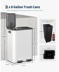gaomon 2 x 8 Gallon Dual Compartment Kitchen Trash Can, Step Recycling Bin for Kitchen