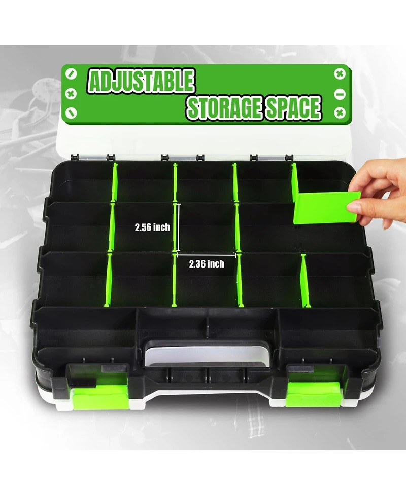 Piscifun Double Sided 34 Compartment Tool Organizer With Transparent Lid Removable Dividers For Hardware Crafts Fishing Accessories