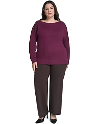 Karl Lagerfeld Paris Plus Boatneck Button Shoulder Overlay Sweater