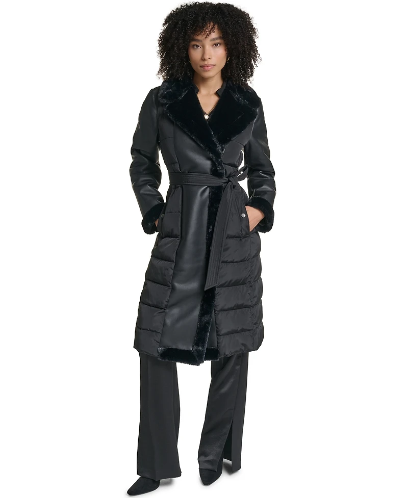 Karl Lagerfeld Paris Long Belted Puffer Coat