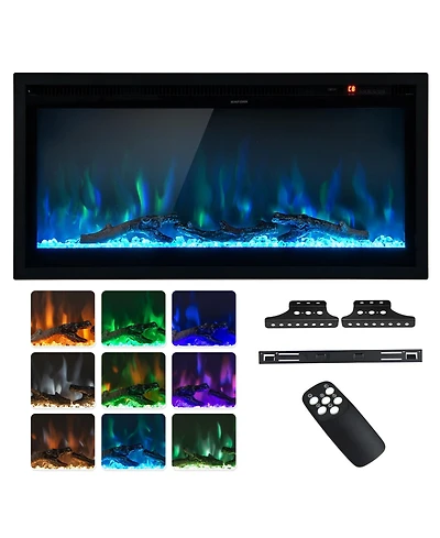 Ecooso Electric Fireplace in-Wall Recessed with Remote Control and Adjustable Color and Brightness