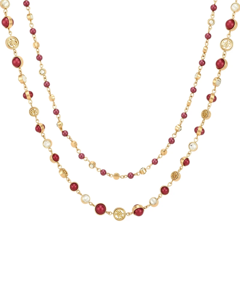 Guess Gold-Tone Imitation Pearl & Crystal Toggle Necklace