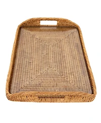 Artifacts Trading Company Rattan 14-Inch Rectangular Tray with Glass Insert