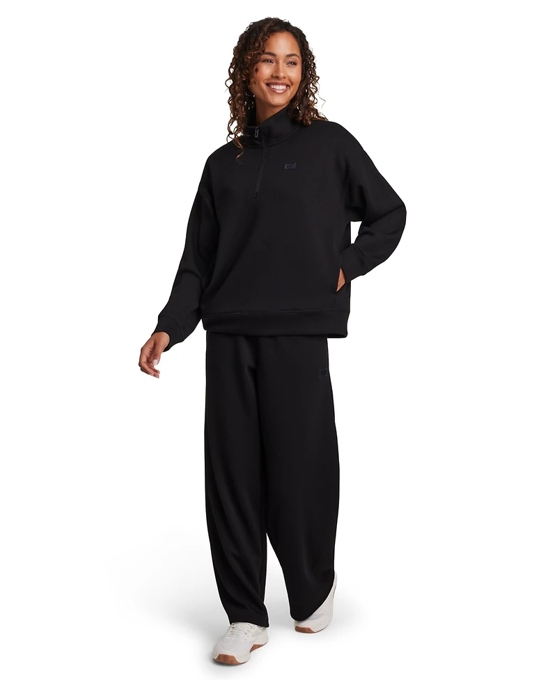 Reebok Women's Double Knit Cropped Half Zip Long-Sleeve Sweatshirt