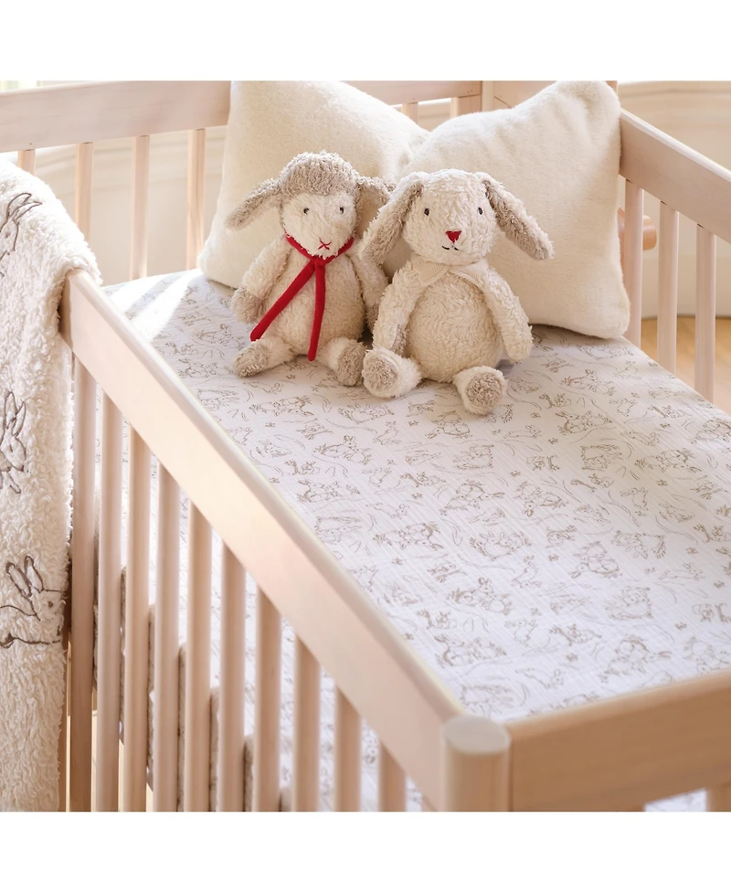 Lambs & Ivy Signature Organic Cotton Muslin Bunny Fitted Crib/Toddler Sheet