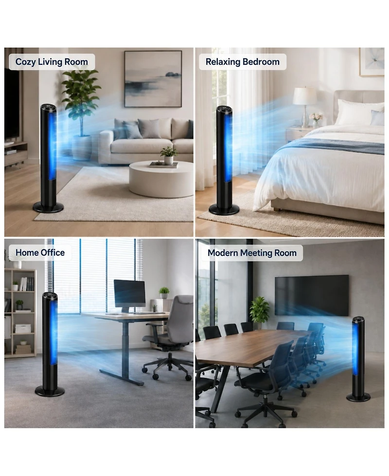 Ltmate Global Inc. Tower Fan Oscillating with Remote Control, 75° 3 Speeds & 2 Modes, 15H Timer Floor Fan with Led Display, 40”Portable Fl
