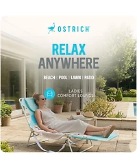 Ostrich The Ladies Comfort Lounger, Foldable Beach Pool Tanning Chair, Aqua