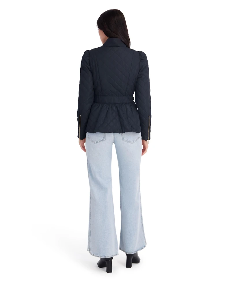 Kensie Women's Hooded Faux Wool Coat With Belt And Button Front