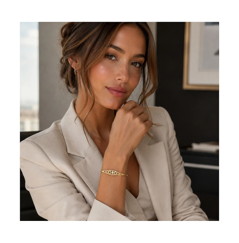 Dloria Cross and Heart faith Engraved Adjustable Cuff Bracelet-"Let your be bigger than fear"