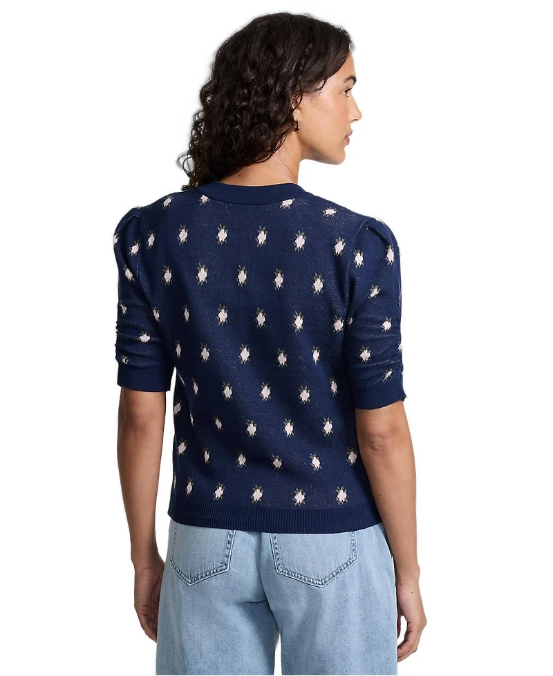 Lands' End Women's Ruched Sleeve Cardigan Sweater
