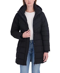 Sebby Collection Women's 3/4 Hooded Anorak Stretch Puffer Coat