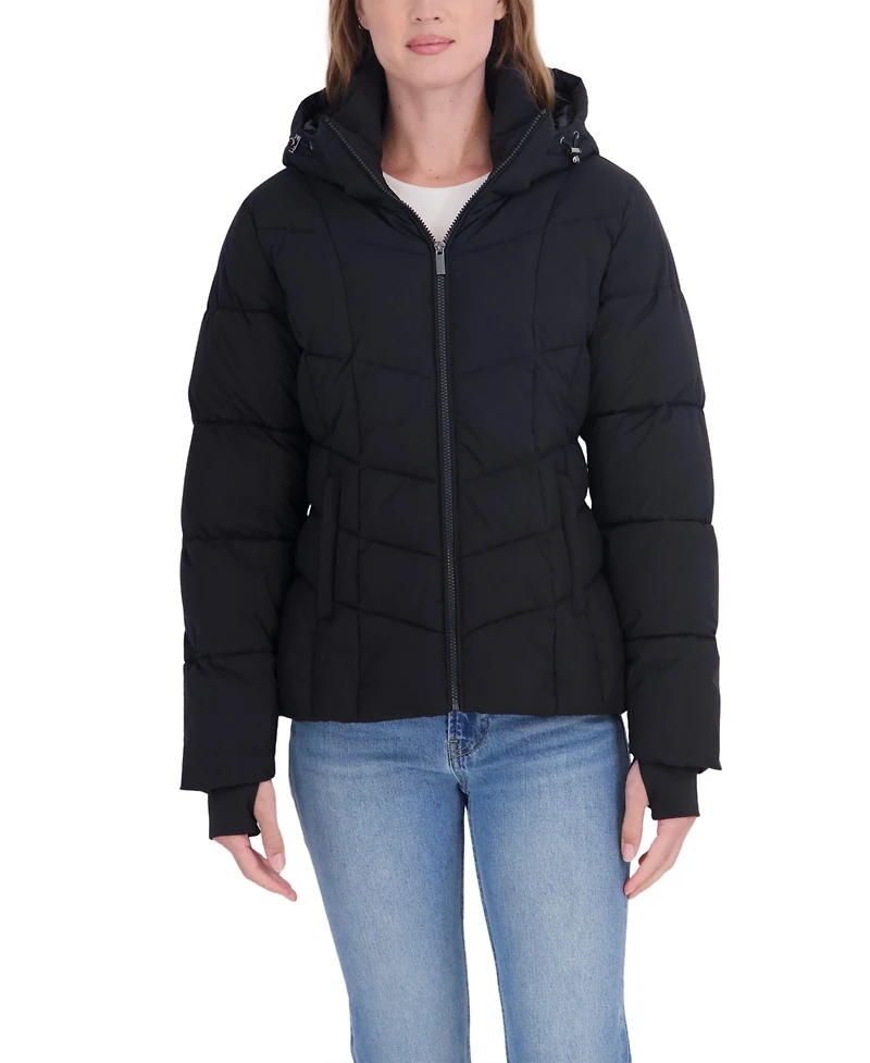 Sebby Collection Women's Short Hooded Stretch Puffer Coat
