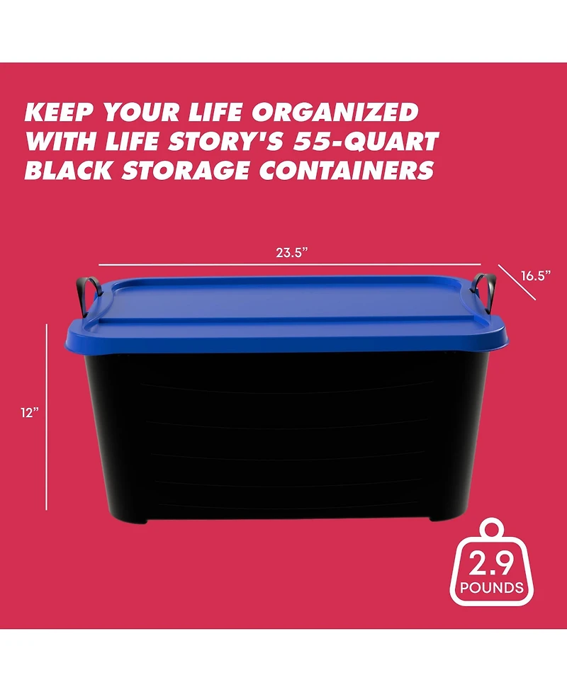 Life Story 55 Quart Stackable Storage Bin, Heavy Duty Lidded Container, 6 Pack