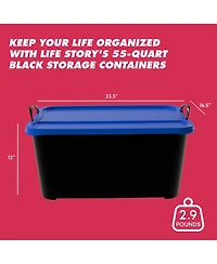 Life Story 55 Quart Stackable Storage Bin, Heavy Duty Lidded Container, 6 Pack