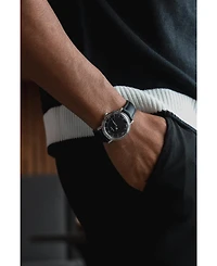 Peugeot Men's 38mm Black Dial Retro Design Calf Skin Leather Strap watch