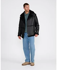 Furniq Uk Men's Fashion Leather Jacket Wool, Black