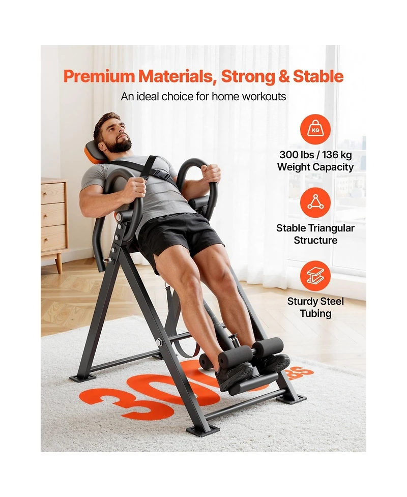 Sugift Heavy Duty Inversion Table with Dual-Roller Ankle Lock and Adjustable Tether Strap 300 Lbs