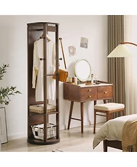 Phying Solid Rubberwood Rotating Full-Length Mirror Jewelry Armoire Cabinet with Multi-Functional Hooks and Storage Organizer, Freestanding