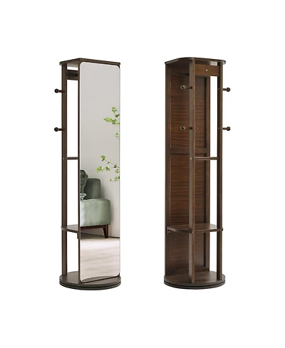 Phying Solid Rubberwood Rotating Full-Length Mirror Jewelry Armoire Cabinet with Multi-Functional Hooks and Storage Organizer, Freestanding