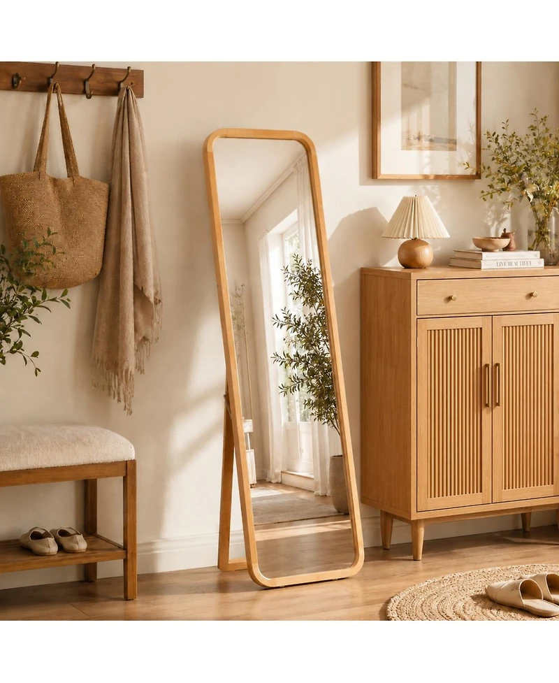 Phying Full Length Mirror 2-in-1 Freestanding and Wall Mounted Dressing Mirror Sturdy Wood Frame Floor Body Mirror for Bedroom Living Room