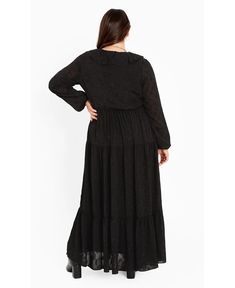 Avenue Plus Desi Floral Long-Sleeve Ruffle Dress
