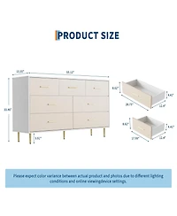 homfan Modern 7 Drawer Dresser for Bedroom, Wooden Dresser with Linen-Textured Surface, Narrow Accent Cabinet End Table for Living Room, Hallway