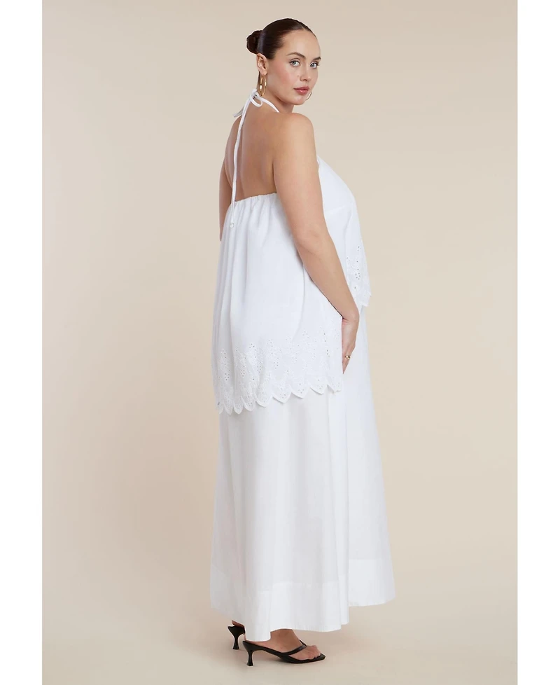 Eloquii Plus Embroidered Eyelet Halter Maxi Dress