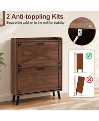 Gymax Narrow Shoe Cabinet w/2 Flip Drawers Adjustable and Removable Shelves for Entryway