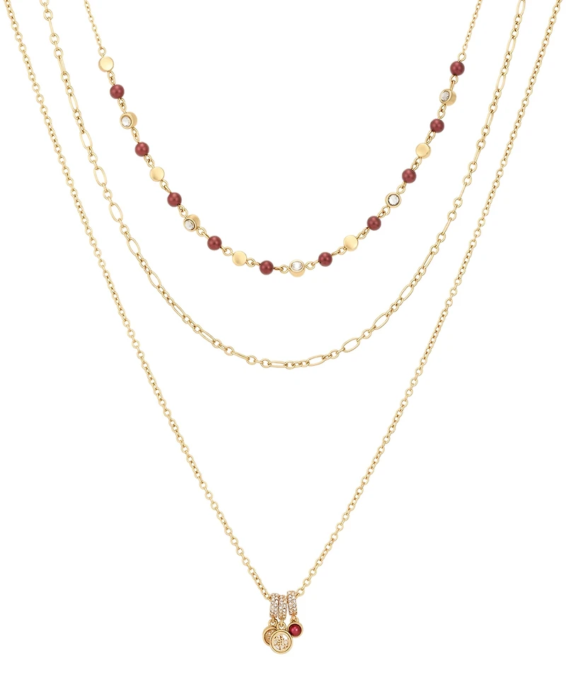 Guess Gold-Tone Layered Imitation Pearl & Crystal Necklace