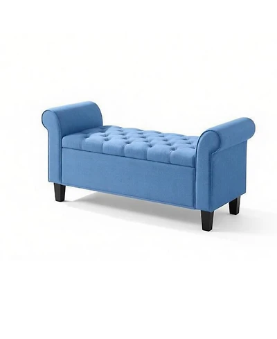 Slickblue Storage Ottoman Bench with Button Tufted Seat and Rolled Arms