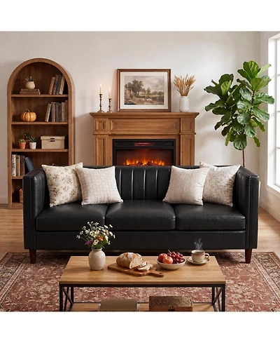 gaomon 81'' Modern Leather Couch for Living Room, Mid Century Sofa with Deep Seat, Chesterfield 3 Seat Office