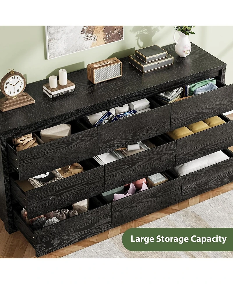 gaomon 9-Drawer Wood Dresser, Wide Modern Chest of Drawers, Storage Organizer for Bedroom, Living Room
