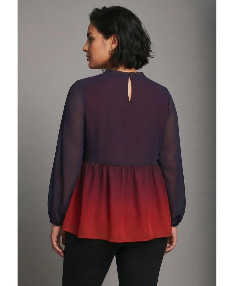 Avenue Plus Paulina Chiffon Peplum Long-Sleeve Blouse