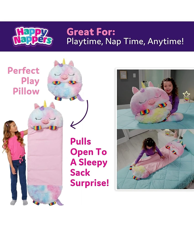 Happy Nappers Rainbow Unicorn Large Pillow-and-Sleeping-Bag Weighted Plush
