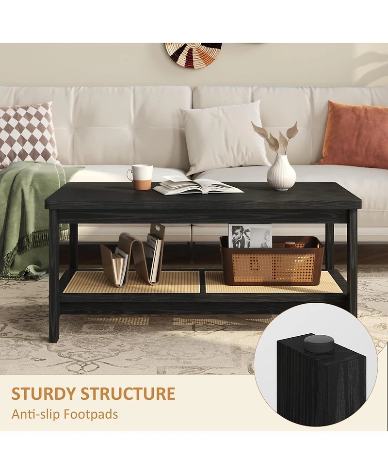 gaomon Living Room Table Set of 2, 62" Rattan Tv Stand Fits 65" and 2-Tier Coffee