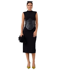 Rachel Rachel Roy Women's Donatella Mock Neck Sleeveless Corset Midi Dress