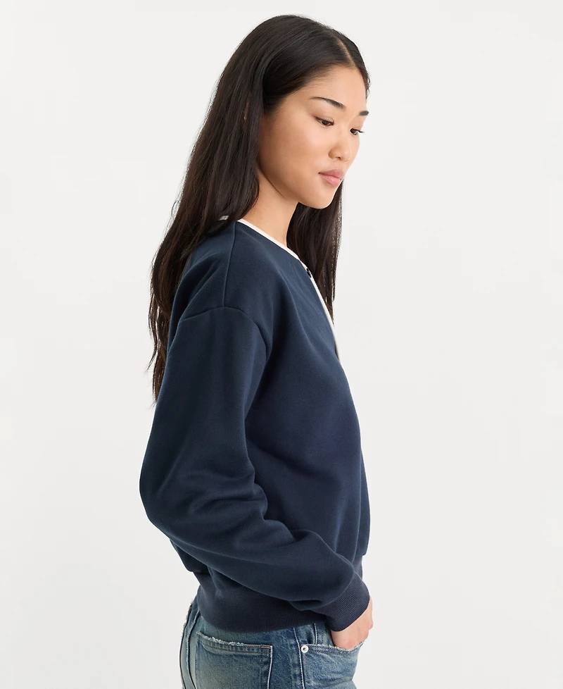 Good American Women's The Brushed Fleece Henley Neck Top