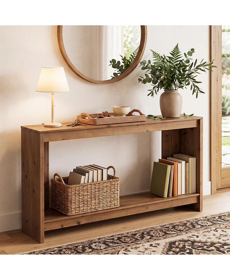 Tribesigns Solid Wood Console Table 63" for Entryway,2-Tier Sofa Table