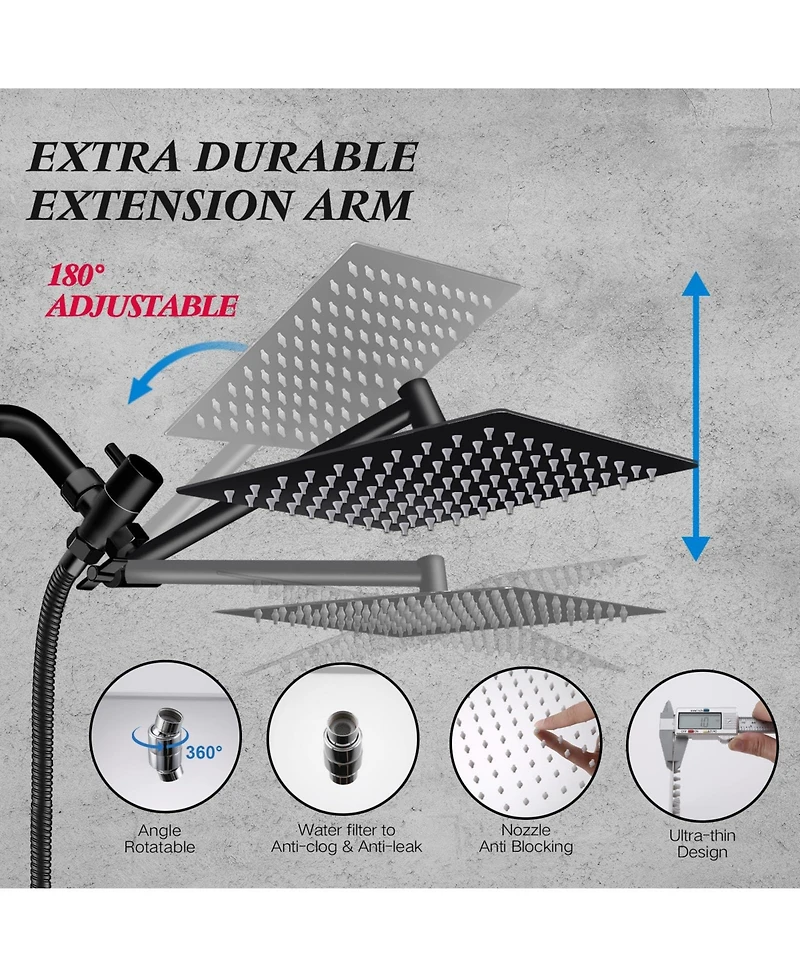 Cyqbd 10" Shower Head Rain Handheld Spray Extension Arm Flow Regulator Bathroom System