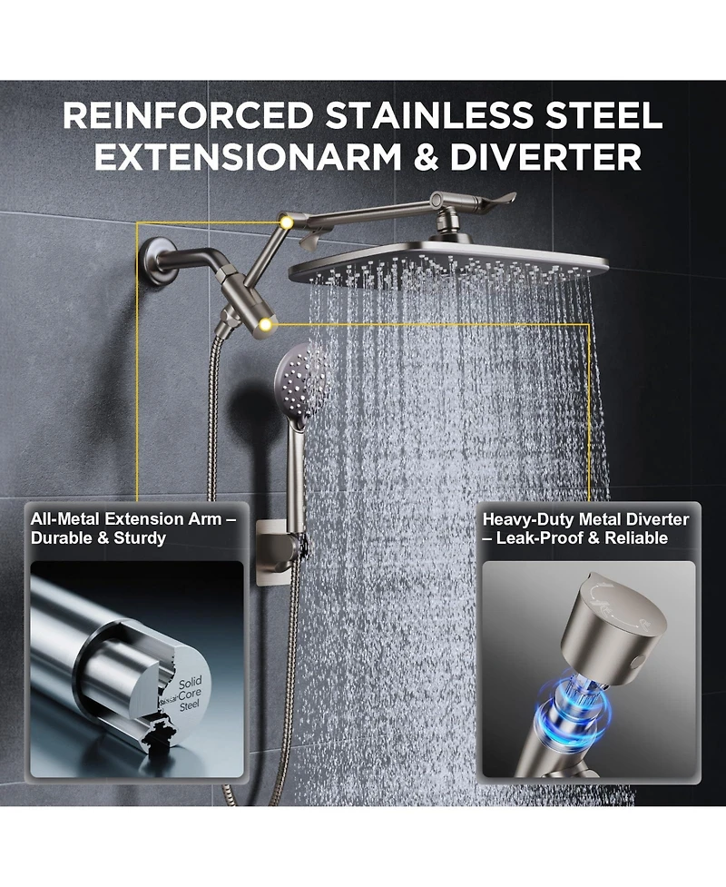 Cyqbd 11.8" Rain Shower Head Handheld Multi Spray Extension Arm Dual