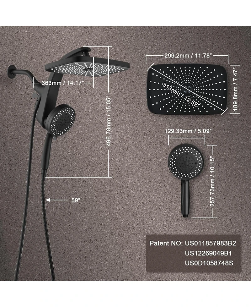 Cyqbd 1.75 Gallons Rain Shower Head Handheld Combo 9 Spray Jets Docking System
