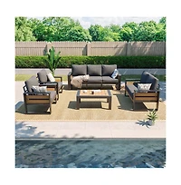 Aoxun Outdoor Patio Conversation Set Durable Aluminum Sofas, Plush Cushions, Wood Texture Table Weatherproof
