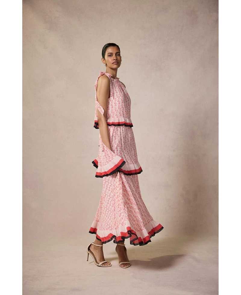 Mint Velvet Women's Printed Halter Tiered Midi Dress