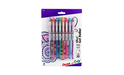 Pentel Arts Slicci (0.25mm) Extra Fine Gel Pen Assorted Ink (A/B/C/D/F/P/S2/V) 8-Pk