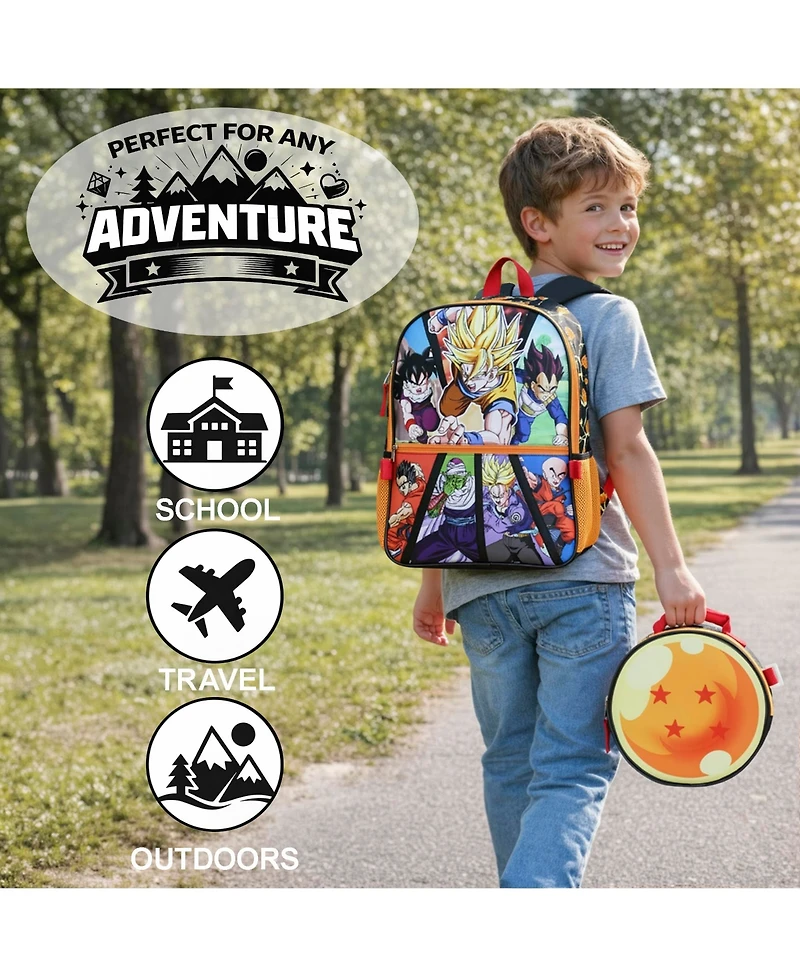 Dragon Ball Z Anime Heros 5 Piece 16 Inch Backpack Set for Boys