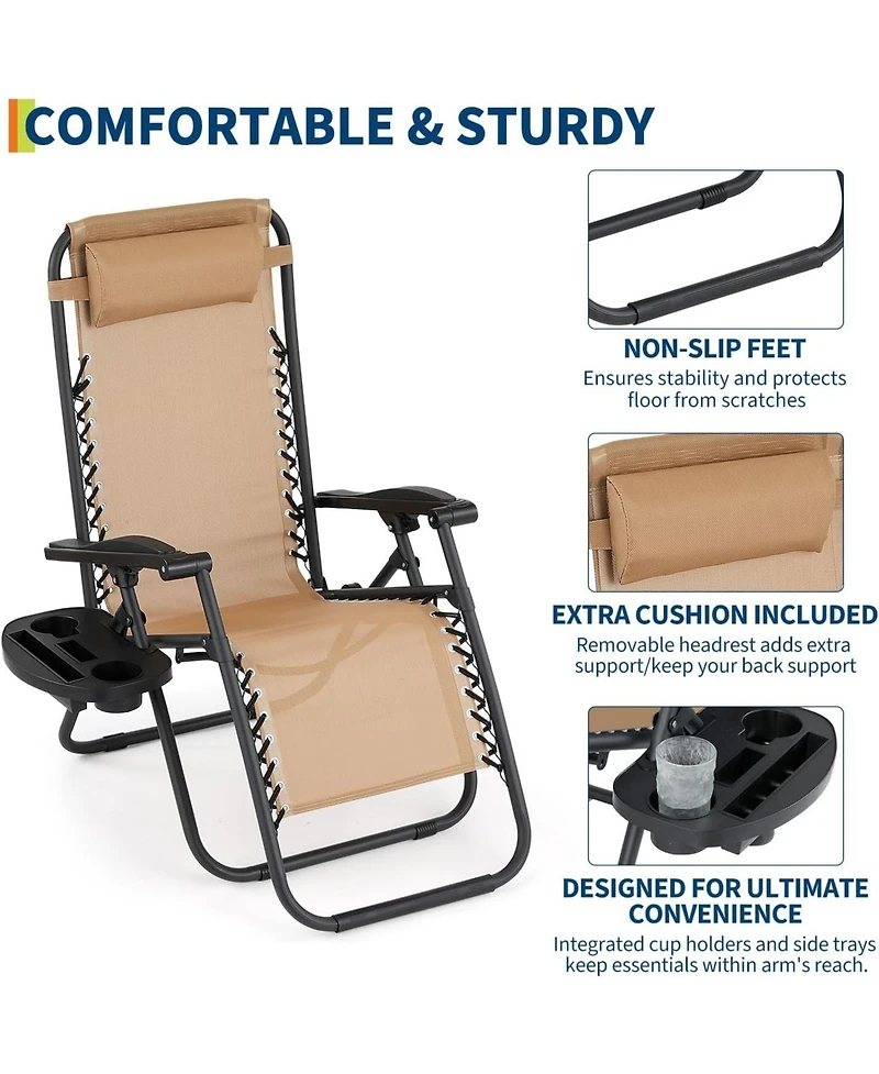 gaomon Set of 2 Outdoor Lounge Chairs Reclining Patio Chairs with Pillow and Cup Holder, Folding for Pool, Beach, Backyard and Camping