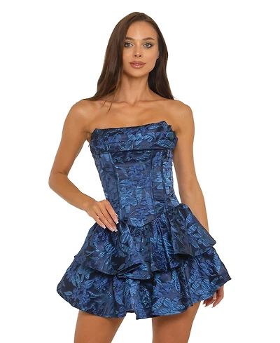 Alex & Sophia Juniors' Strapless Sweetheart Jacquard Tiered Dress