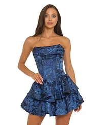 Alex & Sophia Juniors' Strapless Sweetheart Jacquard Tiered Dress